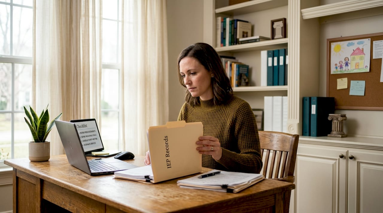 Parent reviewing special education files at home