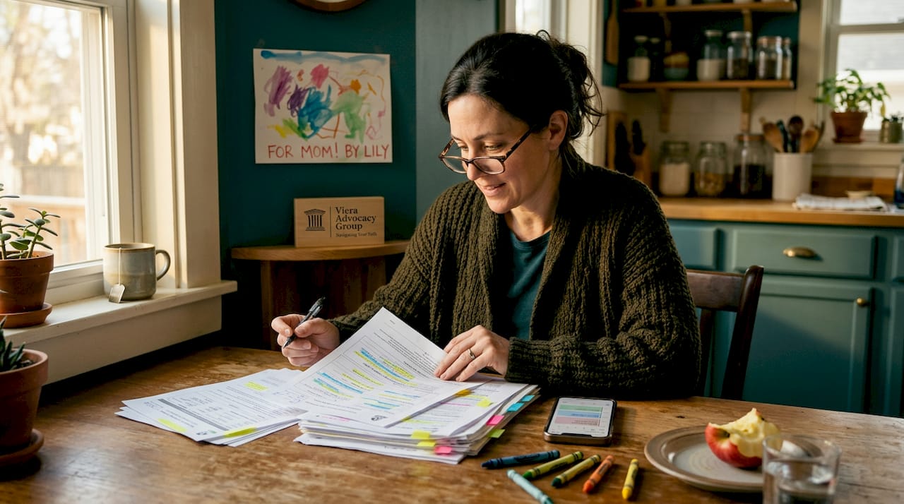 Parent reviewing special education documents at home table
