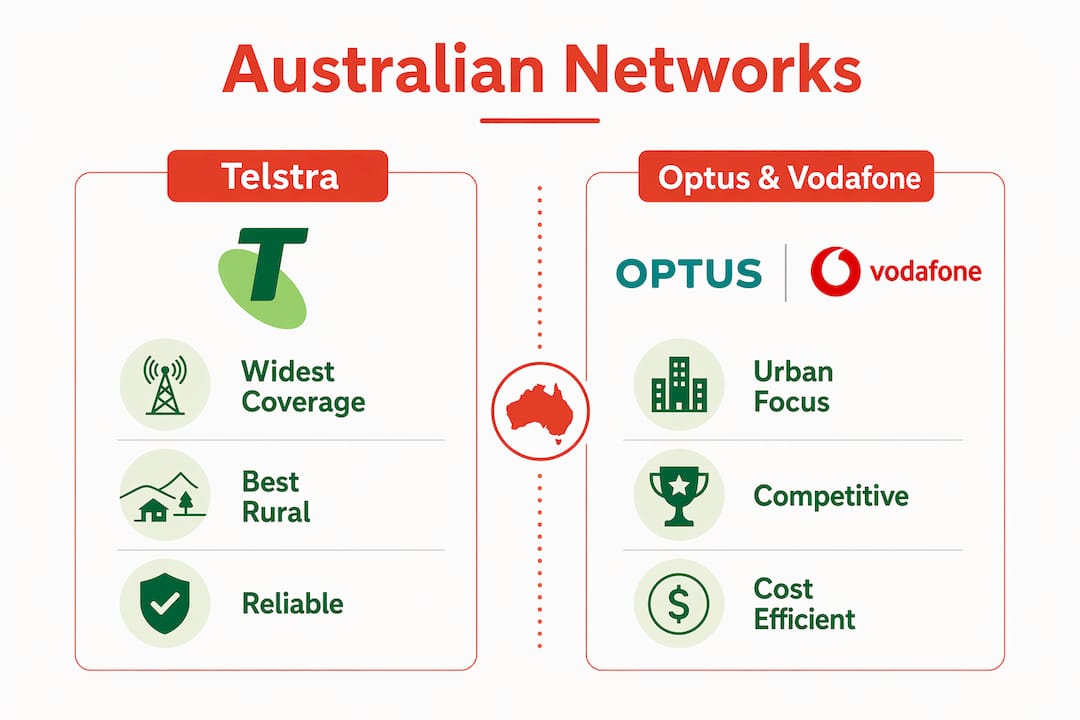 Infographic comparing Australian mobile networks for eSIM use