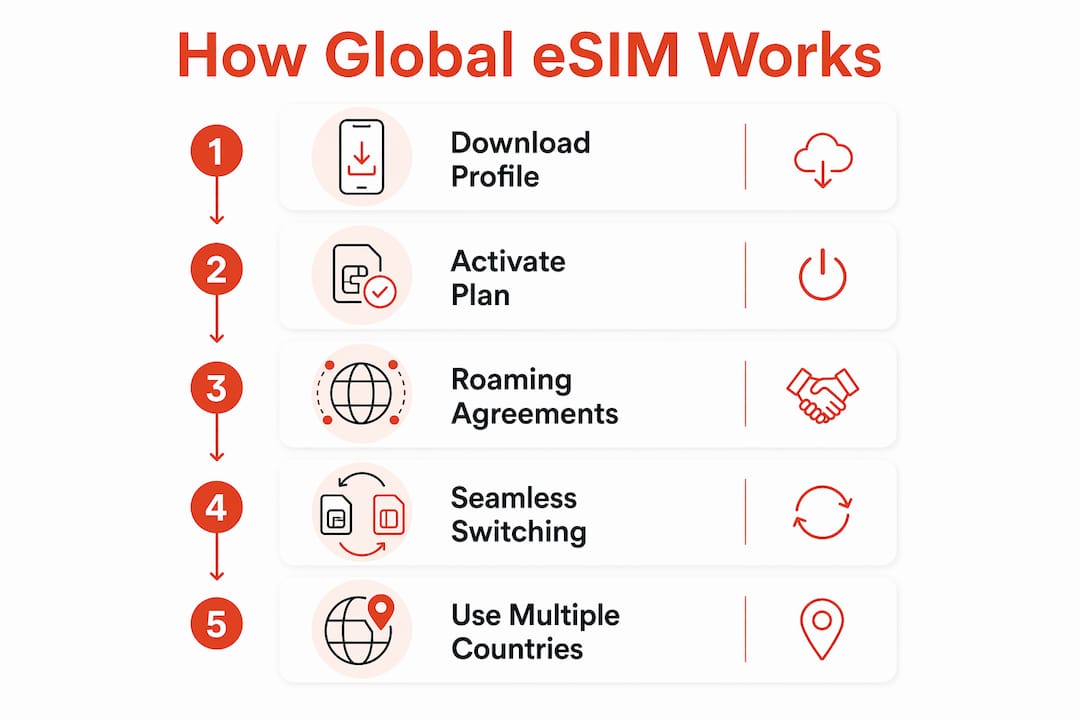 Infographic illustrating global eSIM plan process