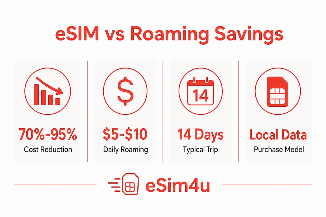 Infographic comparing eSIM cost savings versus roaming