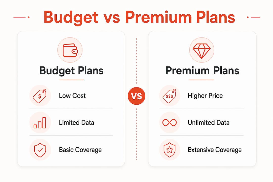 Infographic comparing budget and premium eSIM plans