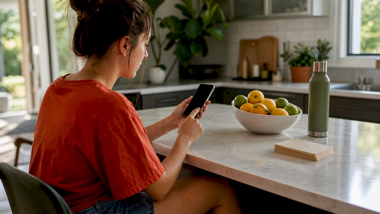 Person activating eSIM on iPhone at home desk