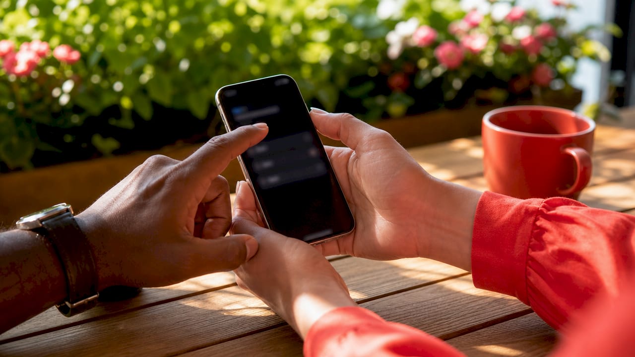 Hands switching eSIM profiles on smartphone
