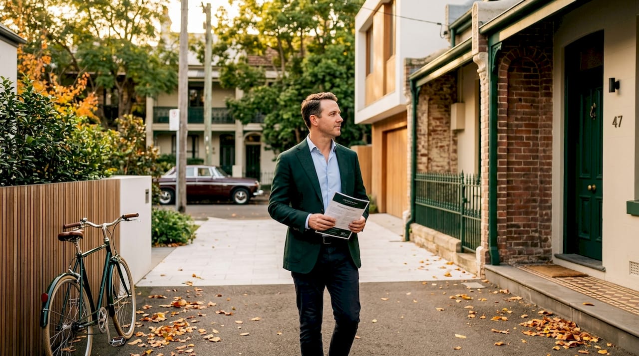Man inspecting Sydney street for property features
