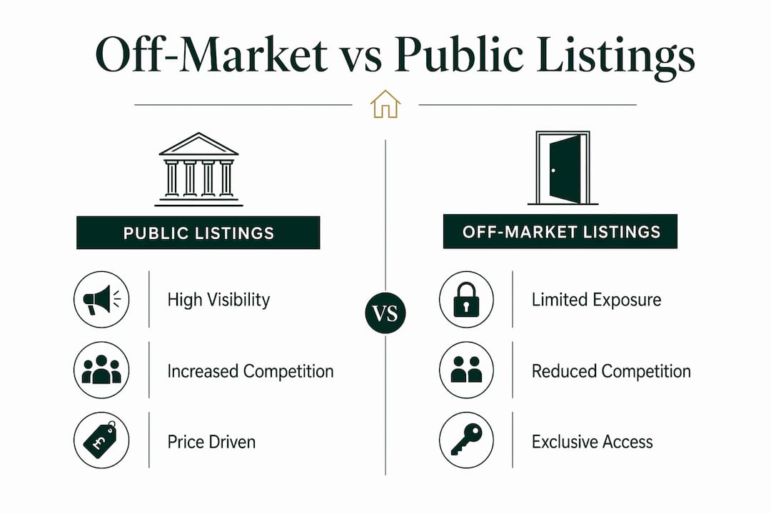 Infographic comparing off-market and public real estate listings