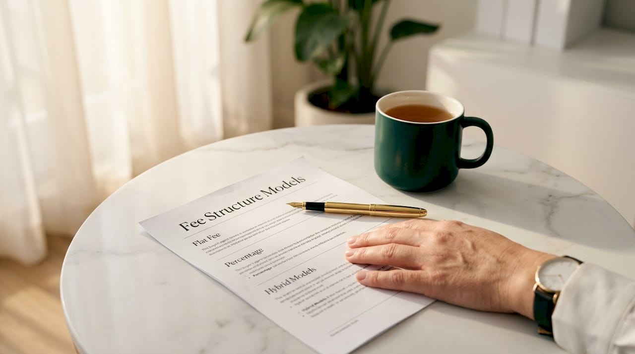 Hands reviewing buyer agent fee structure document