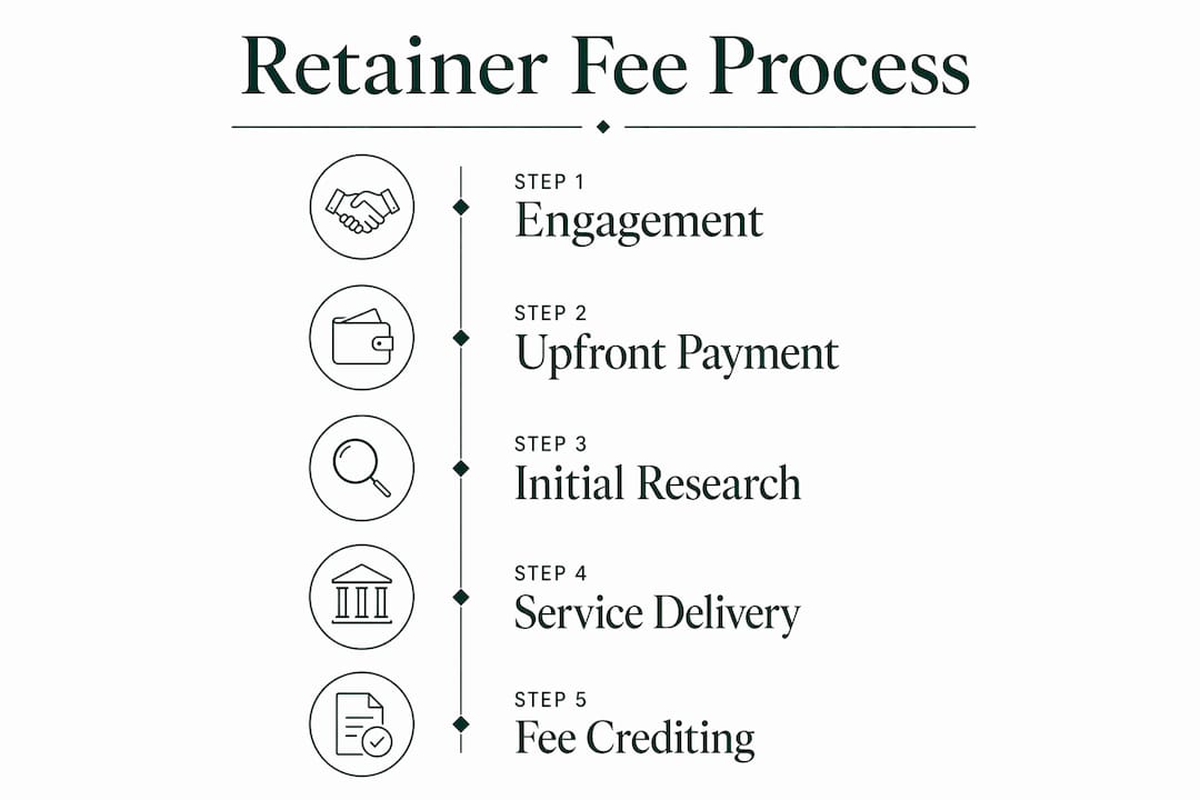 Infographic illustrating retainer fee process steps
