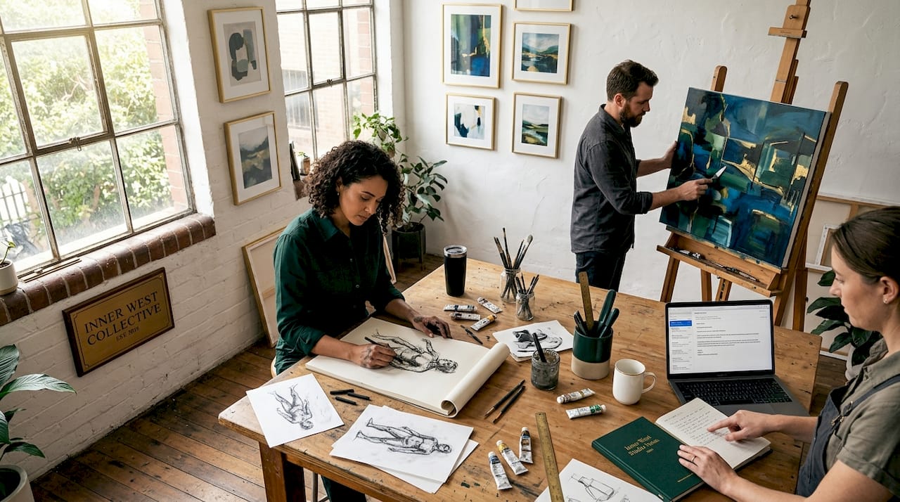 Creative professionals collaborating in Inner West studio