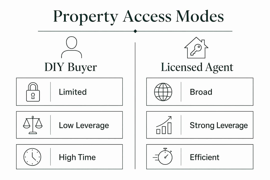 Comparison infographic of property access modes for Sydney buyers