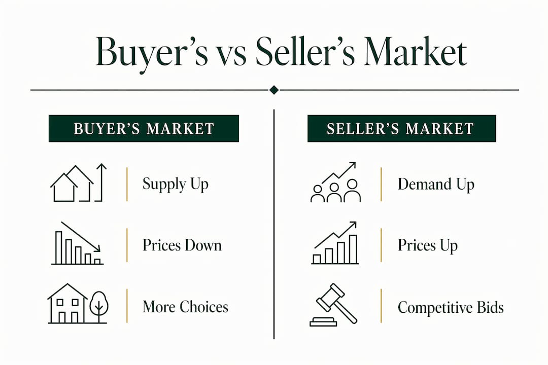 Infographic comparing buyer's and seller's market conditions in Sydney