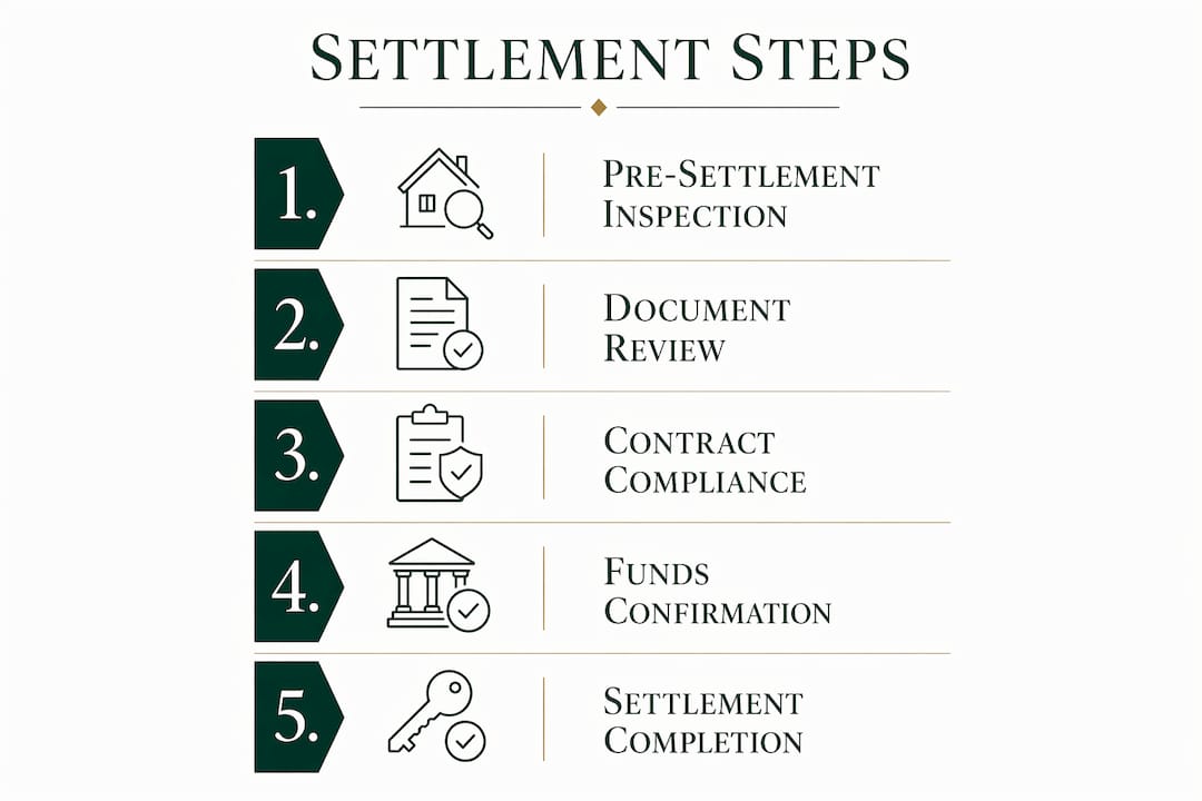 Infographic showing key steps in property settlement by buyers agent