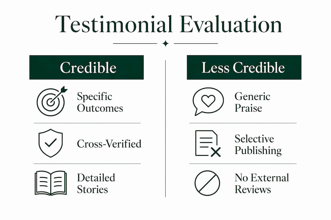 Infographic comparing credible versus less credible testimonials
