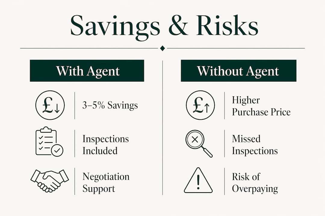 Infographic comparing savings and risks using buyers agent