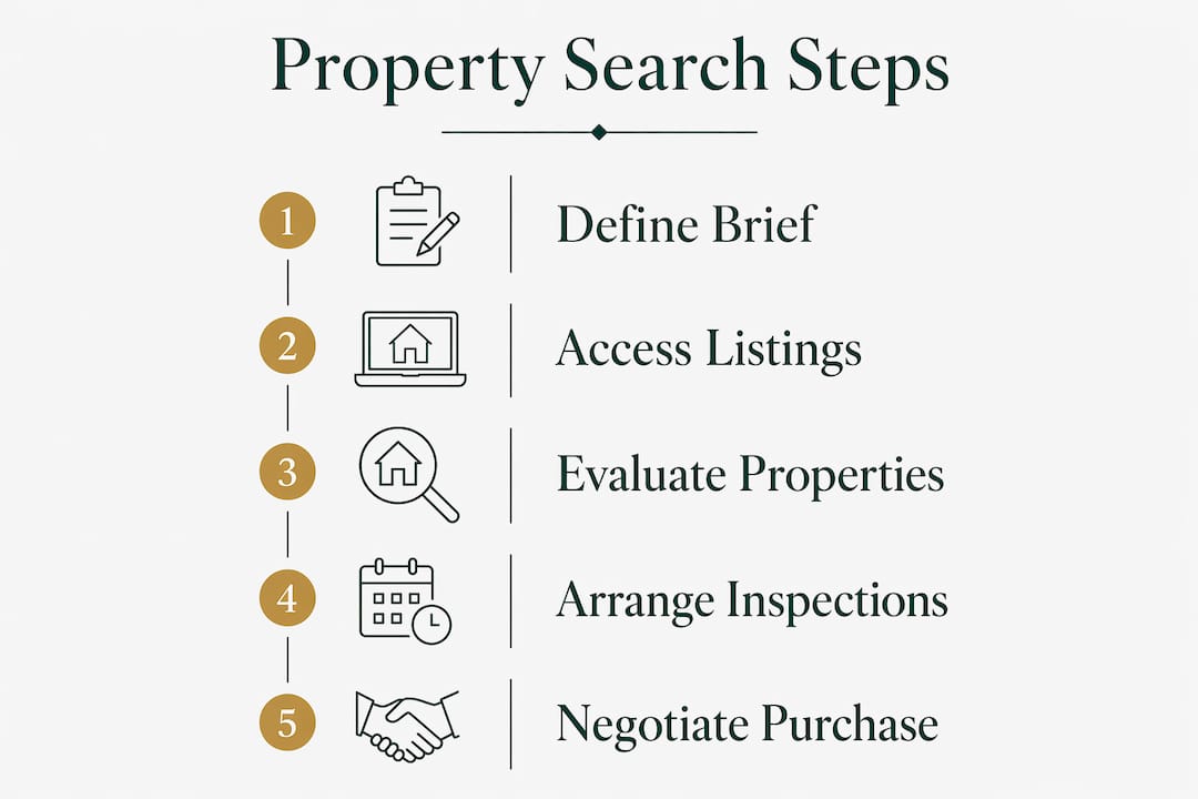 Infographic showing five key steps in property search process