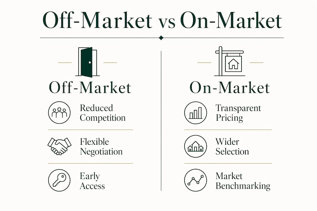 Infographic comparing off-market and on-market property features