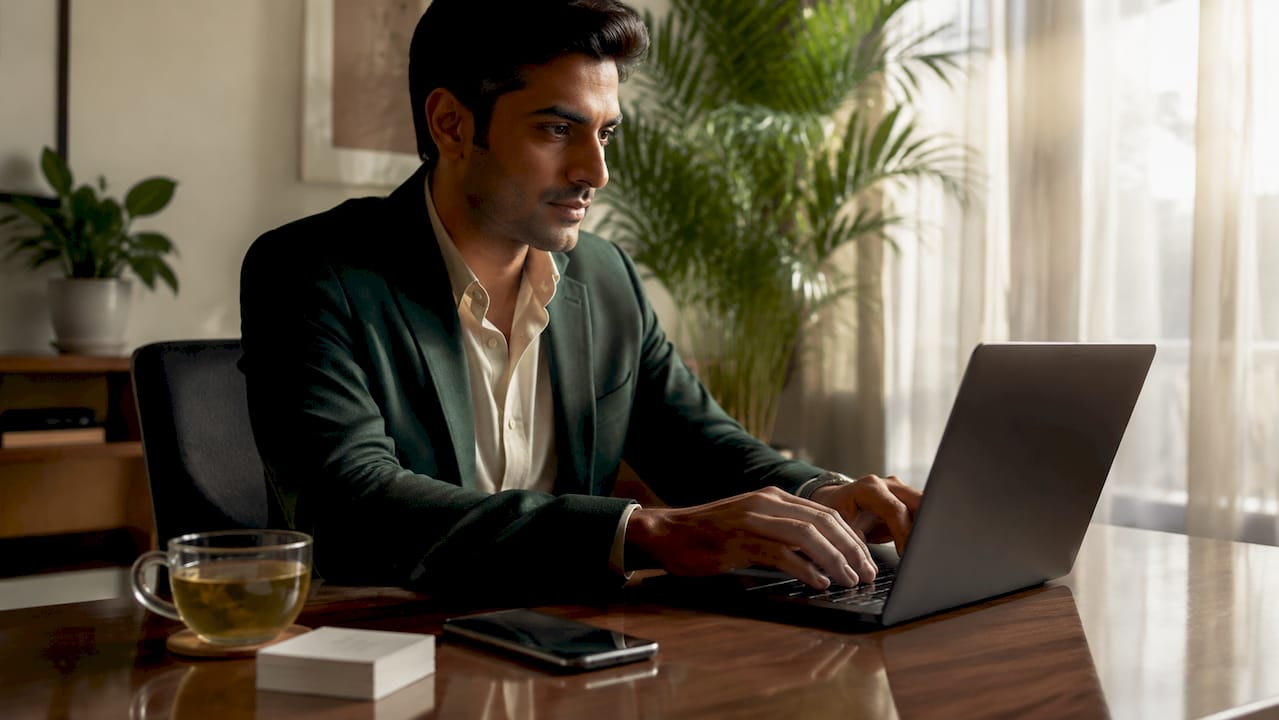 Close-up hands typing timely message on laptop