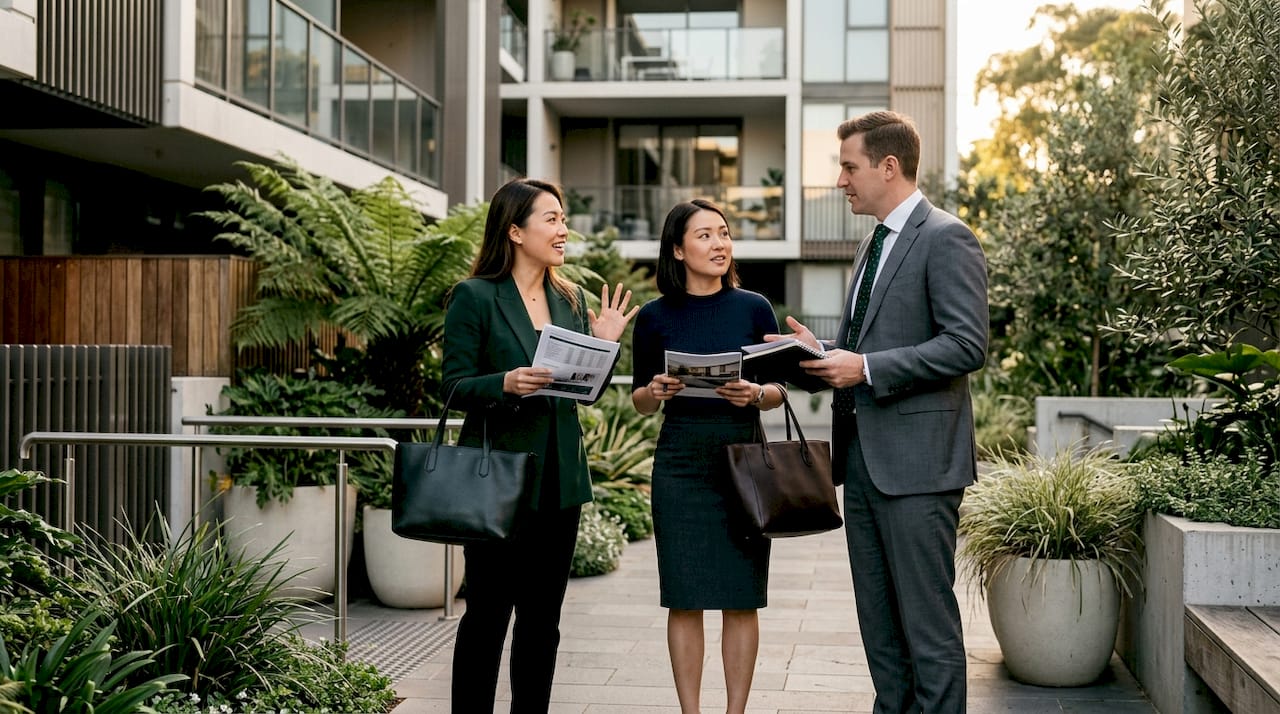 Buyers discussing auction with buyer’s agent in Sydney