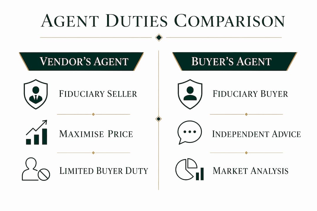 Infographic comparing vendor's agent and buyer's agent duties