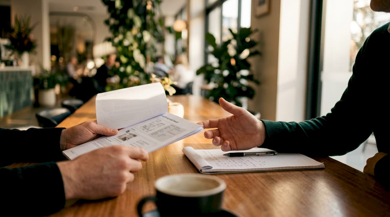 Hands showing property valuation documents in negotiation