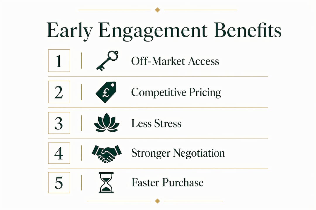 Infographic illustrating benefits of early buyer's agent engagement