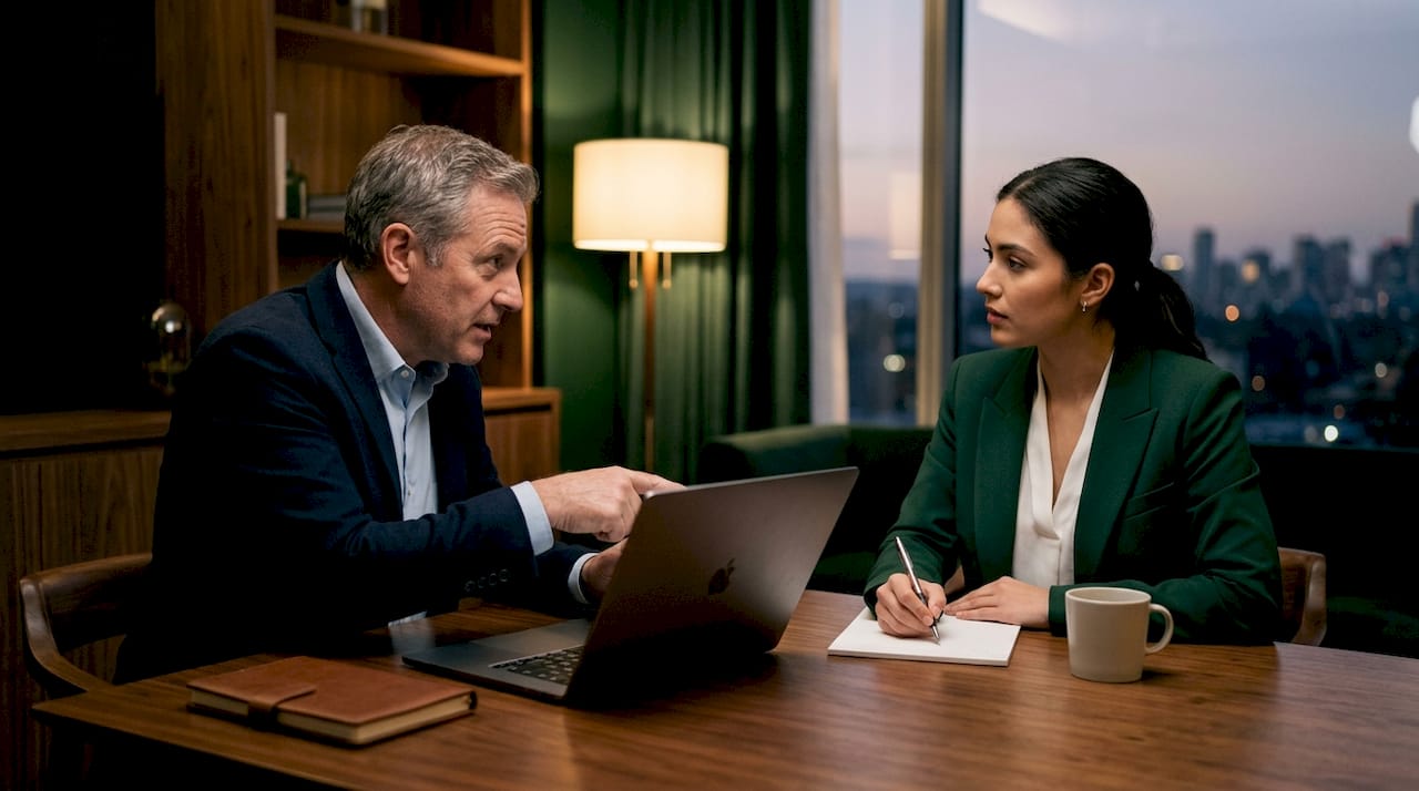 Client and agent discussing disclosure forms