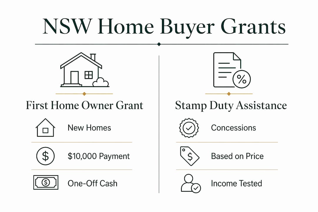 Infographic comparing NSW first home grants and assistance
