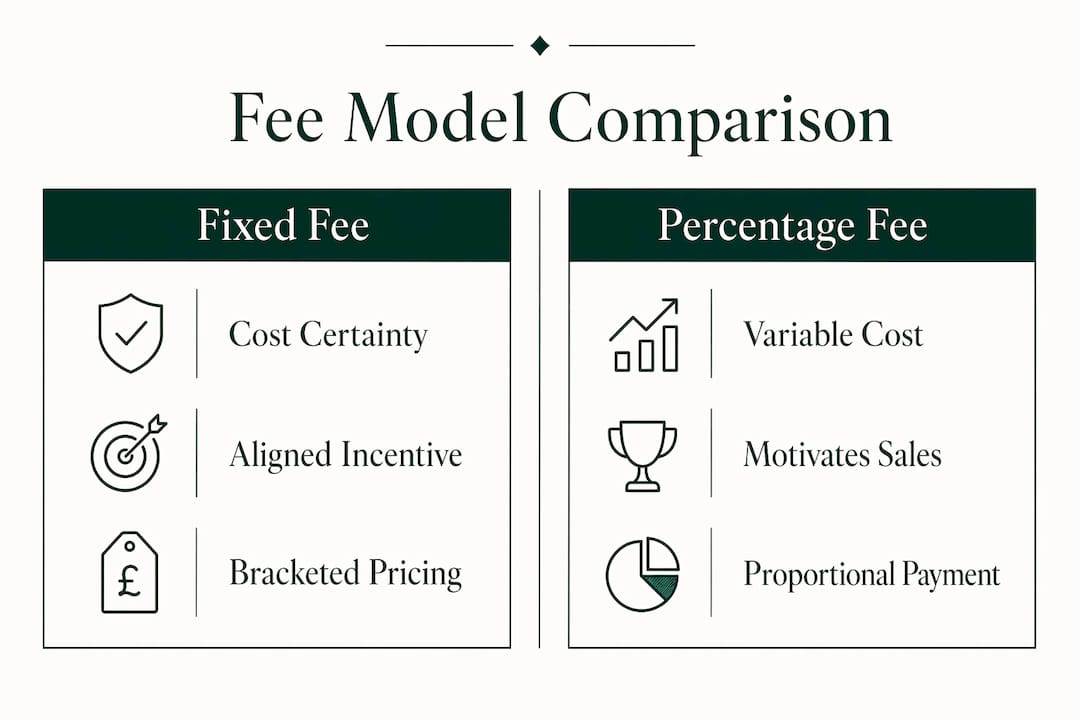 Infographic comparing fixed and percentage agent fees