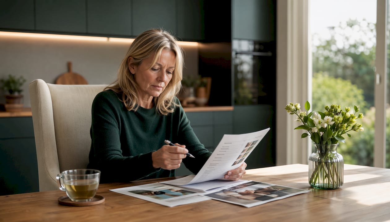 Woman revising property search checklist