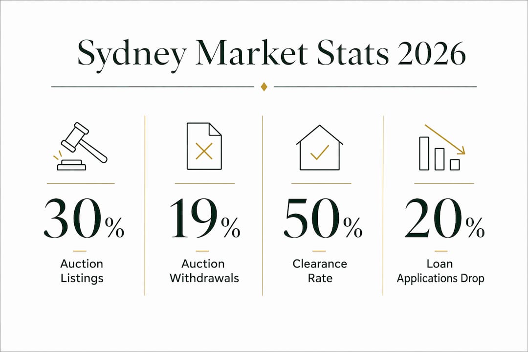 Infographic showing key Sydney property market statistics 2026