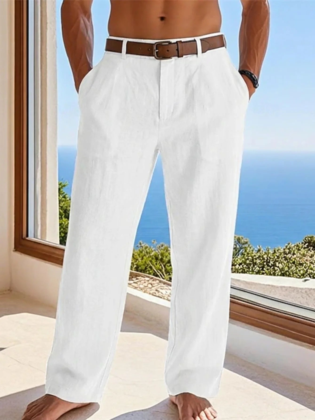 New Men's Formal Linen Summer Pants Straight Tube Solid Color