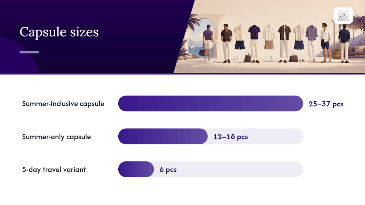 Comparison of summer capsule wardrobe sizes