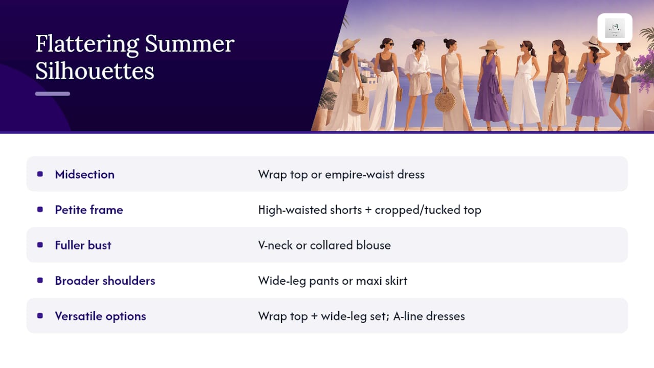 Summer outfit silhouettes matched to body proportions