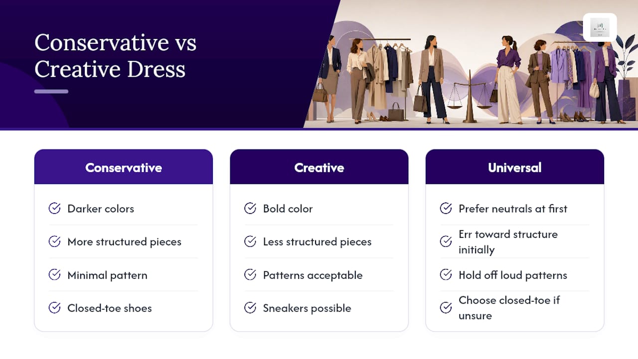 Conservative and creative office attire comparison