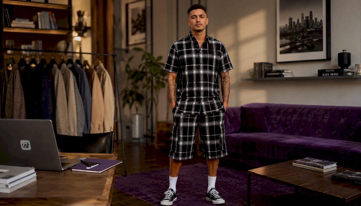Men's Checkered Shirt & Cargo Shorts Set | Casual 2-Piece Outfit