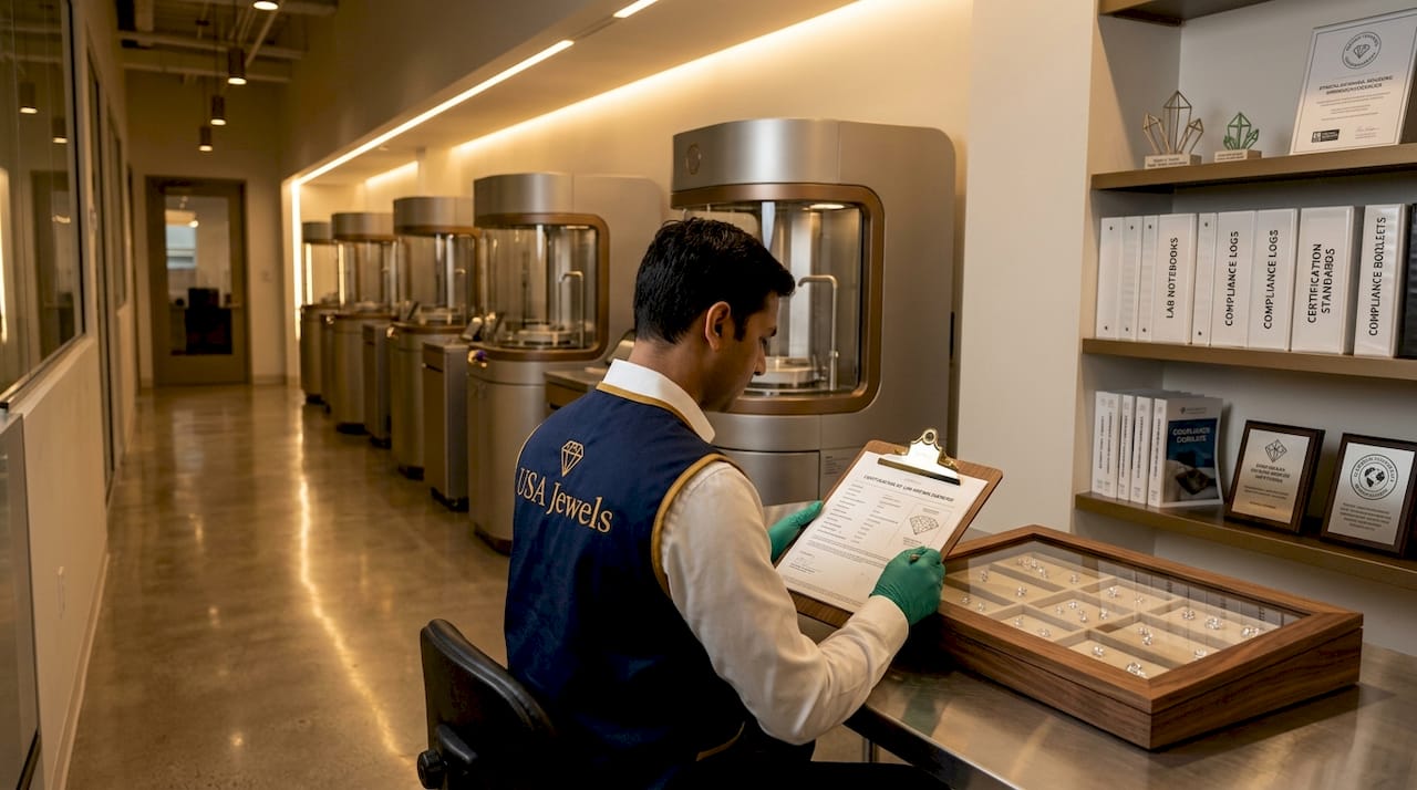 Modern lab-grown diamond production facility interior