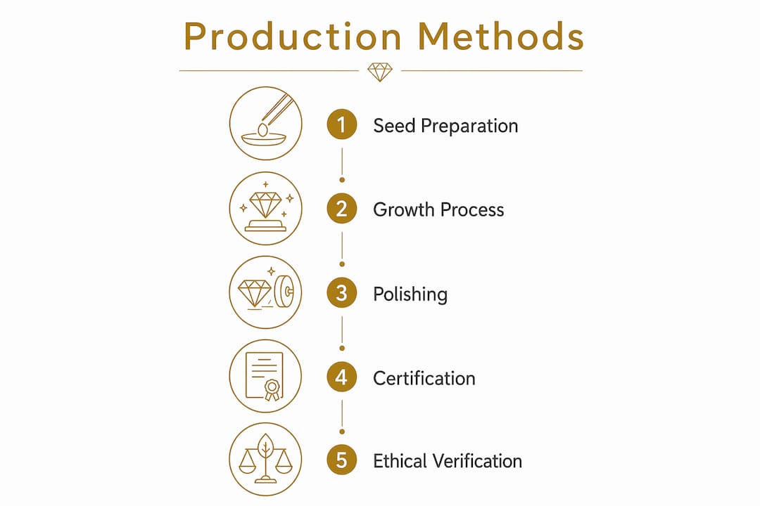 Infographic illustrating lab-grown diamond production process steps