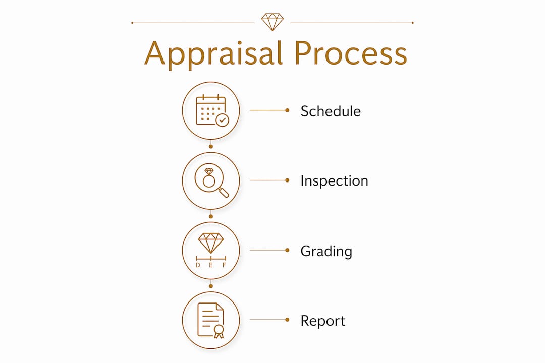 Infographic showing step-by-step engagement ring appraisal