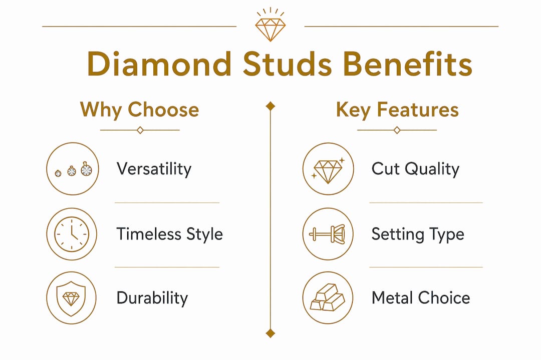 Infographic comparing diamond stud advantages and features