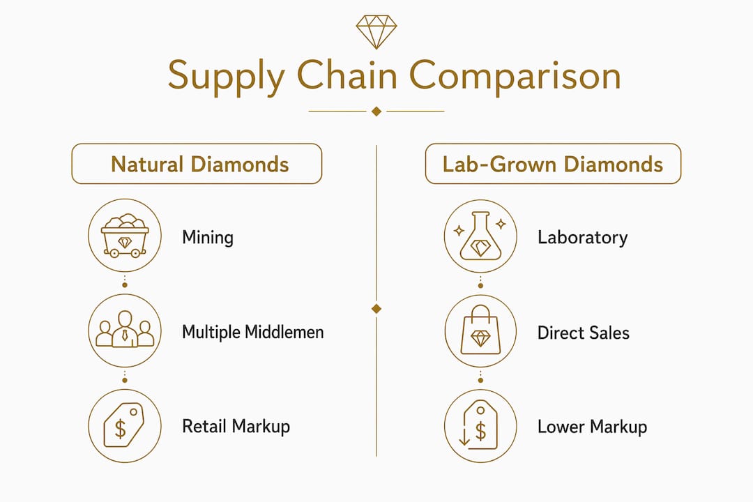 Infographic comparing natural and lab-grown diamond supply chains