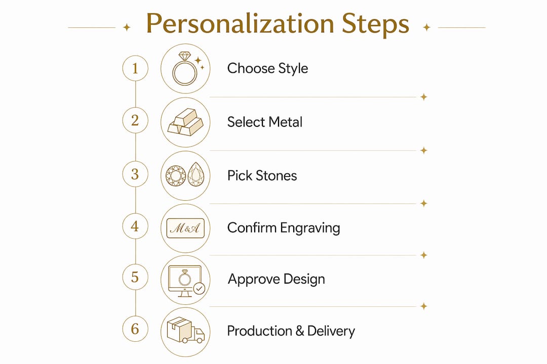 Infographic illustrating jewelry personalization process steps