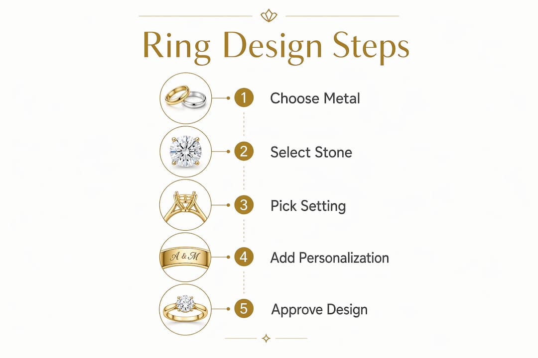 Infographic showing steps to design custom ring