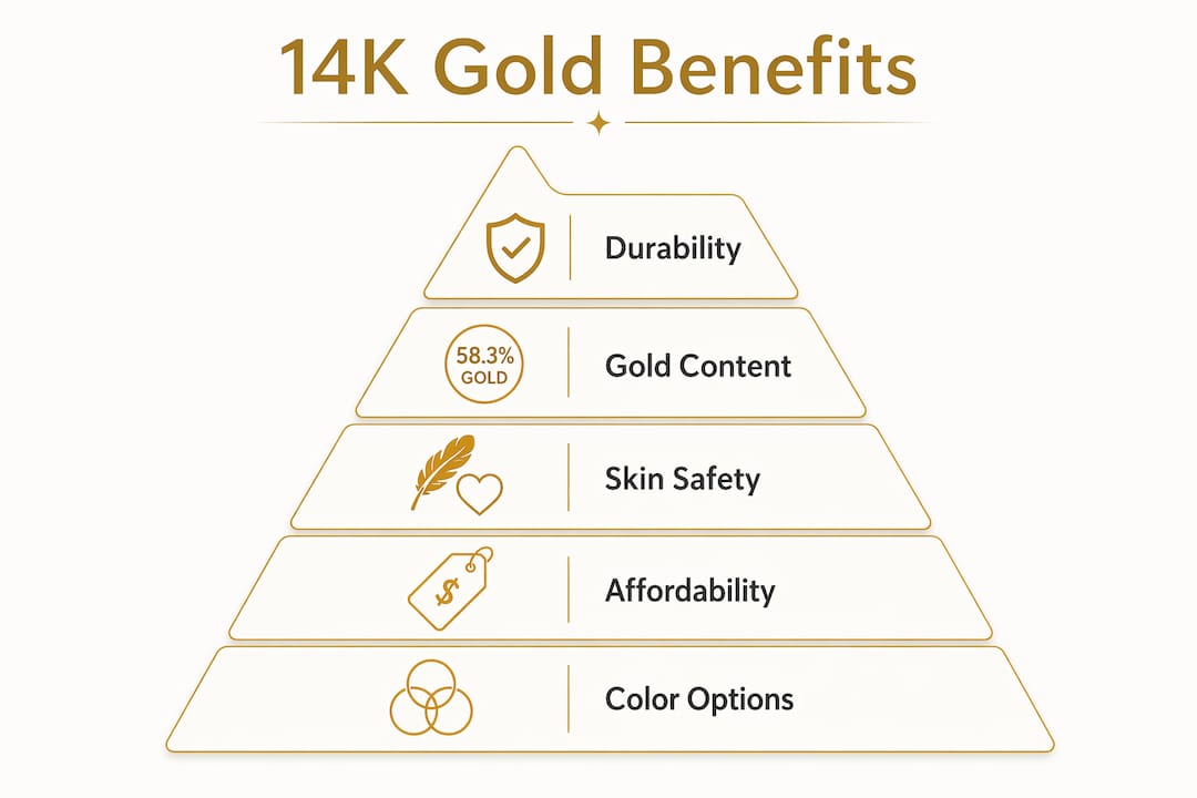 Infographic showing 14K gold benefits hierarchy