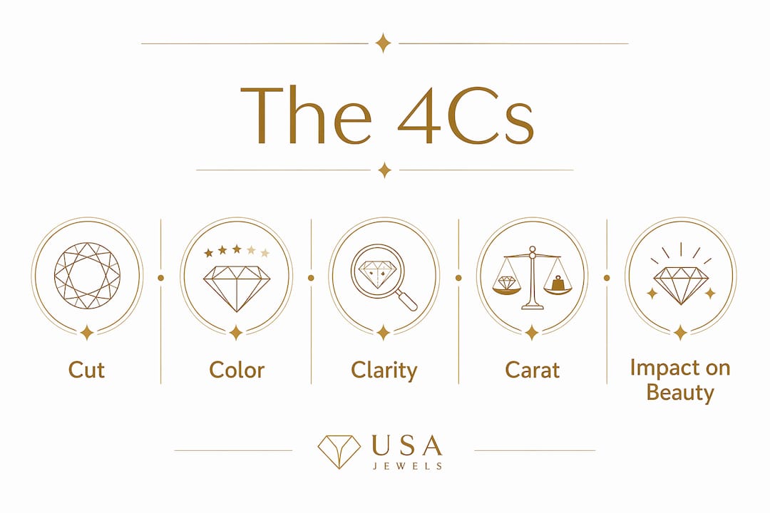 Infographic showing the 4Cs of diamond quality