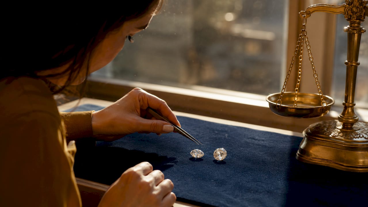 Close-up of diamonds showing size differences