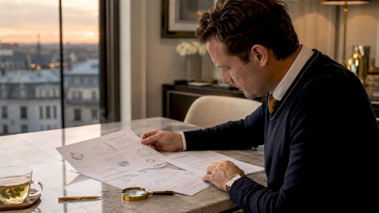 Hands holding diamond certification and origin documents on desk