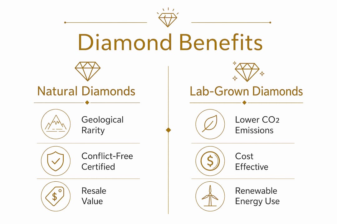 Infographic comparing benefits of natural and lab-grown diamonds
