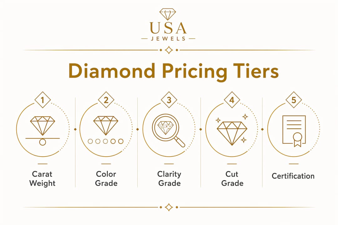 Infographic showing diamond pricing tier factors