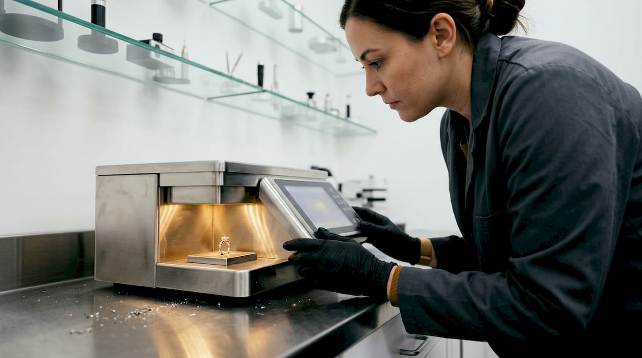 Technician conducting metal purity test in lab