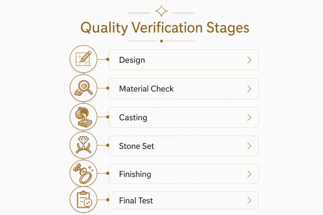Infographic illustrating jewelry quality verification stages